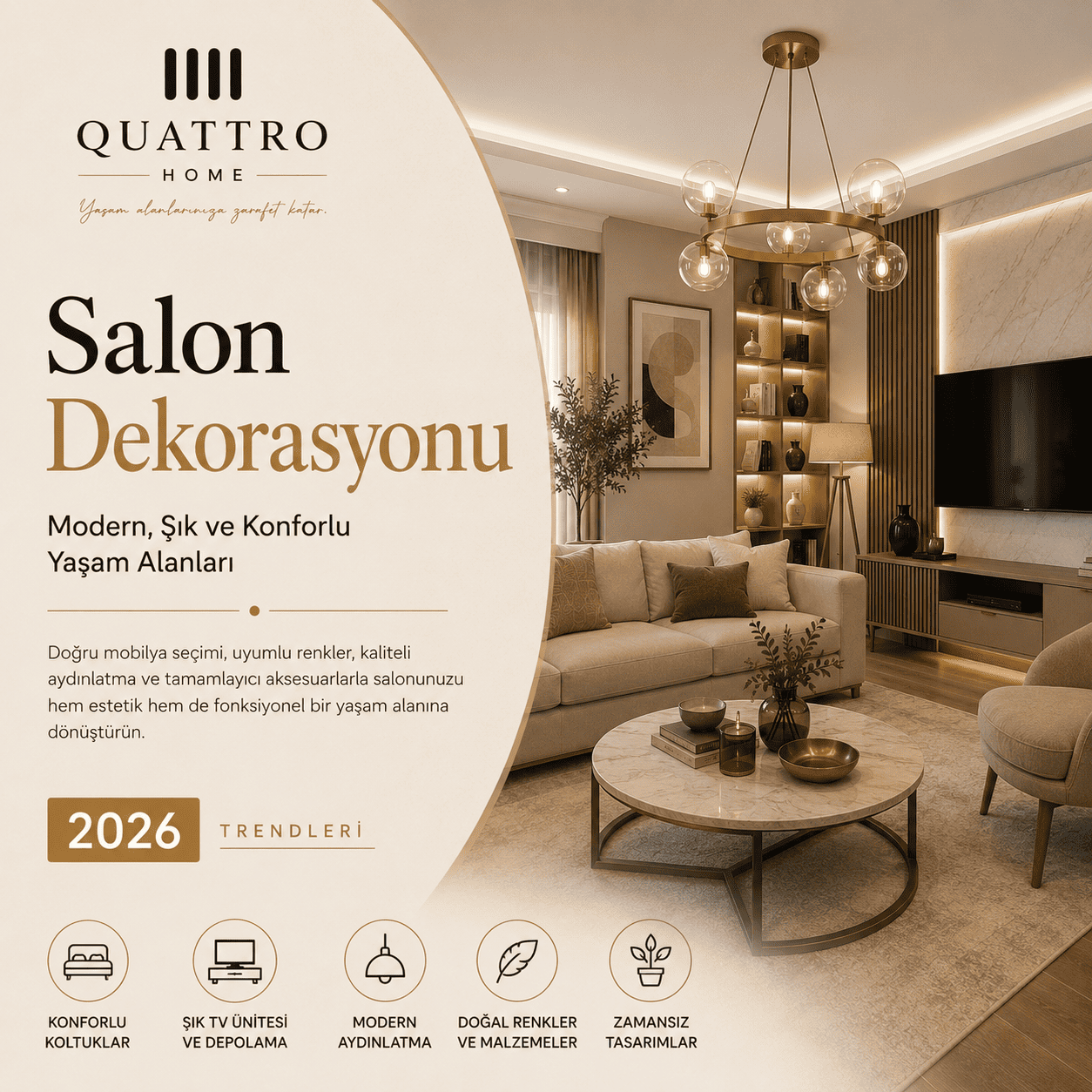 Salon Dekorasyonu 2026 | Modern Salon Mobilyaları ve Dekorasyon Fikirleri